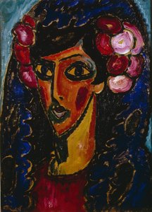 Den blå mantillan, 1913 av Alexej von Jawlensky