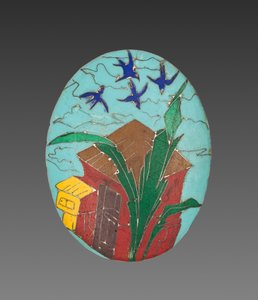 Uppsättning av fyra medaljongpaneler (guld och cloisonnéemalj)