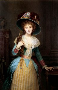 Porträtt av kvinna med stor hatt Målning av Alexis Joseph Perignon (1806-1882) 1800-talets Dijon, Musee des Beaux Arts