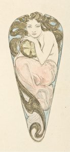 Miniatyrprojekt för hängsmycke av ett stort livstycke, ca. 1900. av Alfons Marie Mucha