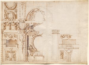 Studie för "Essequie" genomfördes i San Lorenzo, Florens, 1637 för att hedra den helige romerske kejsaren Ferdinand II av Alfonso Parigi