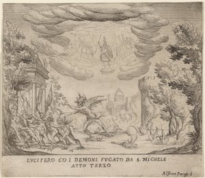 Lucifer och demoner som flyr Saint Michael av Alfonso Parigi II