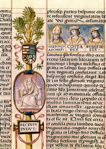 Porträtt av Flavius ​​​​Recceswinth, kung av visigoterna i Spanien från 653 till hans död 672, miniatyr i "Släktforskning av kungarna av Spanien" av Alfonso de Cartagena