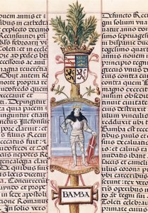 Porträtt av den västgotiska kungen Wamba (d. 688, kung av Spanien från 672-680/681, från "Släktforskning av kungarna av Spanien" av Alonso de Cartagena av Alfonso de Cartagena