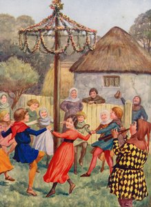 Merrie England: Runt majstången (färglitografi)