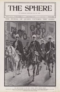 De främsta sörjande vid drottning Victorias begravningståg genom London (litho)