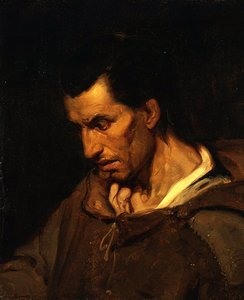 En galning med vanföreställningar om fromhet klädd som en munk (olja på duk) av Alfred (attr. to) Dehodencq