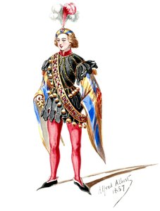 Halévy - La magicienne - kostymmodeller av Alfred Albert - 09. Sidan. Åtta statister (retuscherade)