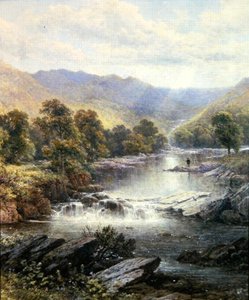 En sportfiskare i en floddal av Alfred Augustus (after) Glendening
