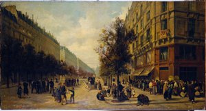 Schlange vor einem Lebensmittelgeschäft (Ecke Rue Réaumur und Boulevard Sébastopol) im November 1870, 1871 von Alfred /Brunner-Lacoste Emile (1838-81) Decaen
