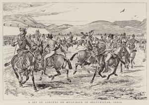 En uppsättning Lancers på Mule-Back i Beluchistan, Indien av Alfred Chantrey Corbould