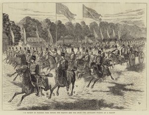 Recensionen i Windsor Park före Hennes Majestät och Shahen, artilleriet som passerar i galopp (gravyr) av Alfred Chantrey Corbould