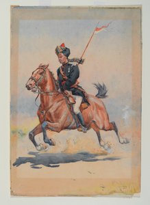 En Jat Sowar från 6:e kavalleriet monterade, galopperande, med slungad lans av Alfred Crowdy Lovett