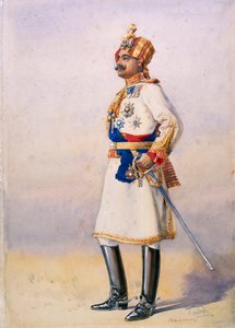Hon överste H.H. Maharaja Sir Ganja Singh, Bahadur från Bikaner, illustration för "Armies of India" av major G.F. MacMunn, publicerad 1911 av Alfred Crowdy Lovett