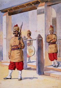 Soldater från den 124:e hertiginnan av Connaughts egna Baluchistan-infanteri, illustration för "Armies of India" av major G.F. MacMunn, publicerad 1911, 1908 av Alfred Crowdy Lovett