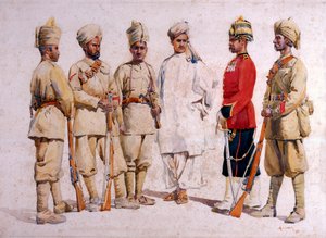Soldater från den 19:e punjabisen Afridi av Tirah, illustration för "Armies of India" av major G.F. MacMunn, publicerad 1911, 1909 av Alfred Crowdy Lovett