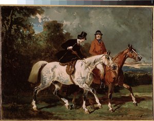 ""Hästritt"" (Ride) Kvinnan rider sidosadel. Målning av Alfred de Dreux (1810-1860) 1840-1855 Mått 24x32 cm Sankt Petersburg, eremitagemuseet
