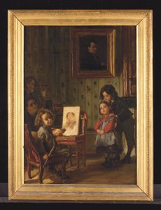 Interiör, konstnärens familj (olja på duk) av Alfred Dehodencq