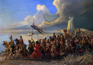Pilgrimsfärd till de så kallade heliga platserna i staden Mecka i Saudiarabien - Hajj - målning av Alfred (Edme-Alexis-Alfred) DEHODENCQ (1822-1882) - privat samling -