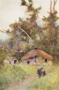 En stormig dag i Japan, ca 1889 (akvarell på papper) av Alfred East