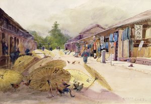 Torkande paraplyer efter en regnstorm, ca 1889 (akvarell på papper) av Alfred East