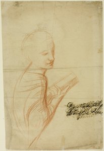 Kvinna med bok (recto); Skisser av manlig figur (verso)