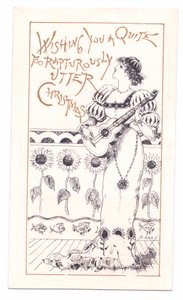 Viktorianskt gratulationskort av en estetiker som spelar en fiol, ca 1881 (monokrom) av Alfred Gray