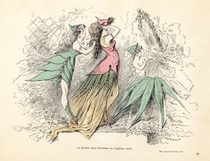 Karikatyr av ett parisiskt kvinnors sovrum på 1900-talet.