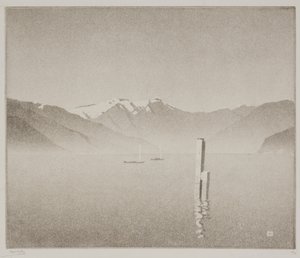 Comosjön (akvatint) av Alfred Hartley