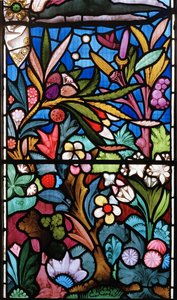 Blommönster, detalj från östfönstret, 1864 (målat glas)