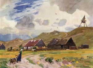 Danmark: Gamla Skagen (färg litho) av Alfred Heaton Cooper