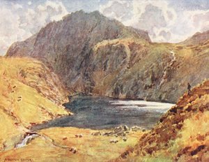 Lake District: Angle Tarn, Esk Hause (färglitografi) av Alfred Heaton Cooper