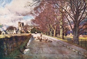Lake District: Crosthwaite Church, Keswick (färglitografi) av Alfred Heaton Cooper