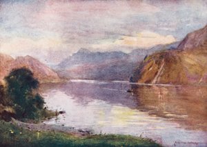 Lake District: Ennerdale Lake vid solnedgången (färglitografi) av Alfred Heaton Cooper