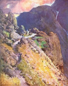 Lake District: Närmar sig toppen av Styhead Pass, Wastdale (färglitografi) av Alfred Heaton Cooper