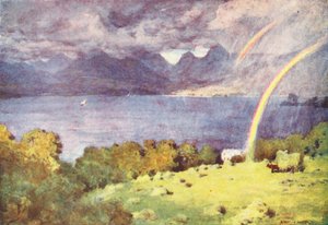 Lake District: Windermere and Langdale Pikes, från Lowwood (färglitografi) av Alfred Heaton Cooper