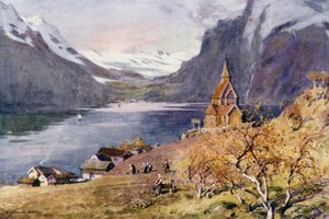 Urnaes kyrka, Lyster, Sognefjorden av Alfred Heaton Cooper