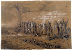 Commune de Paris: avrättning av 147 kämpar från kommunen på Federes mur vid Pere Lachaise i Paris den 28/05/1871. Bläckteckning av Alfred Henri Darjou (1832-1874) Paris, Musee Carnavalet