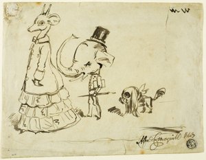 Karikatyr av man, kvinna och hund av Alfred Henry Forrester