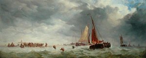 Scheveningen Beach (olja på panel) av Alfred Herbert