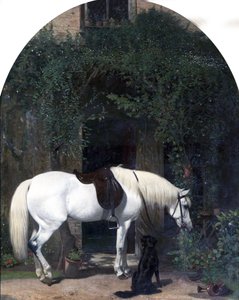 Vit häst och retriever av Alfred Hichens Corbould