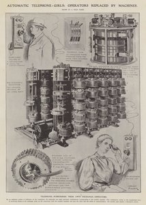 Automatiska telefontjejer: operatörer ersatta av maskiner (litho) av Alfred Hugh Fisher