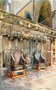 Kyrkan där kröningen ägde rum: Westminster Abbey (färglitografi)