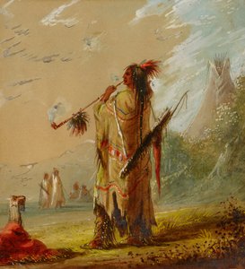 En Shoshonee-indian som röker, ca. 1860-talet.