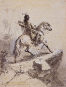 Crow Indian on Lookout, ca 1837 (penna och bläck, tvätt och gouache på papper) av Alfred Jacob Miller