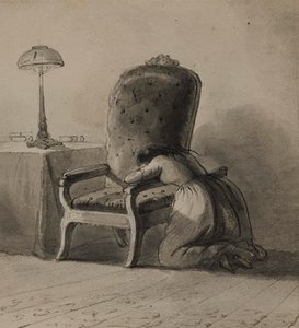 Flicka knäande över armstödet på en stol av Alfred Jacob Miller
