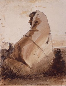 Indian Mourning over a Grave, Marked by a Buffalo Skull, c.1837 (penna, penna och bläck och tvätt på papper) av Alfred Jacob Miller