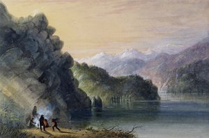 Sjövy – Klippiga bergen av Alfred Jacob Miller