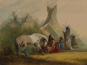 Shoshoneindian och hans sällskapshäst av Alfred Jacob Miller