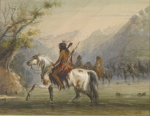 Shoshonee-indianerna [sic] – Att vada över en flod av Alfred Jacob Miller